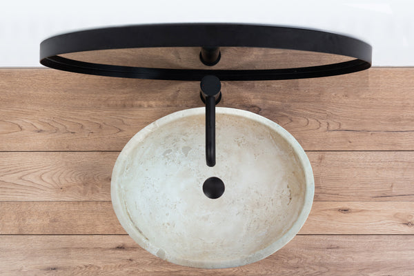 Troia Light Travertine Natural Stone Oval Vessel Sink (W)16