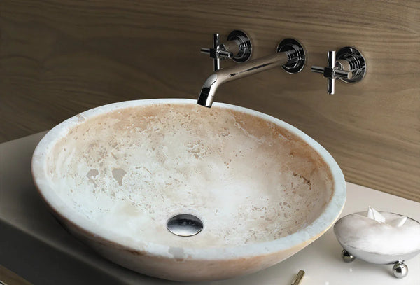 Troia Light Travertine Above Vanity Bathroom Oval Vessel Sink (W)16