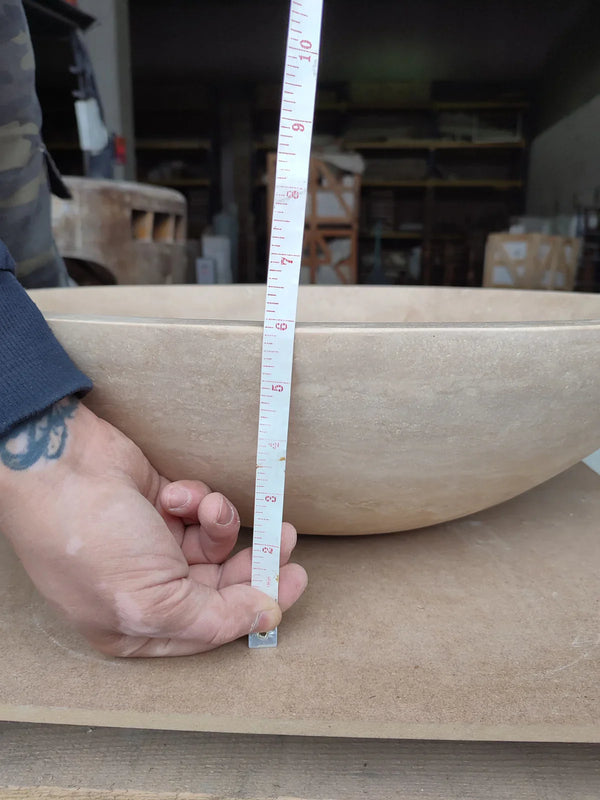 Troia Light Travertine Above Vanity Bathroom Oval Vessel Sink (W)16