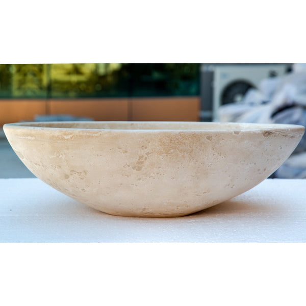 Troia Light Travertine Natural Stone Oval Vessel Sink (W)16