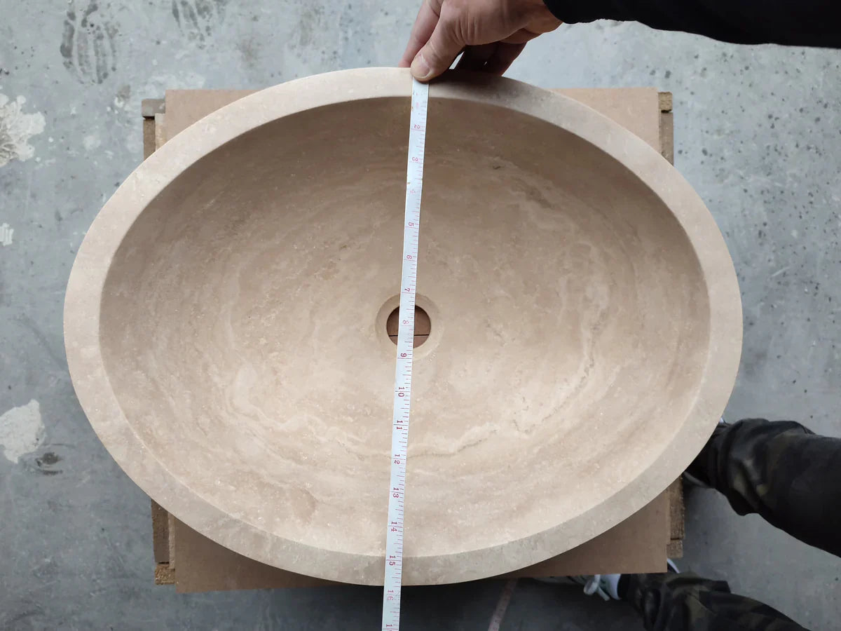 Troia Light Travertine Above Vanity Bathroom Oval Vessel Sink (W)16