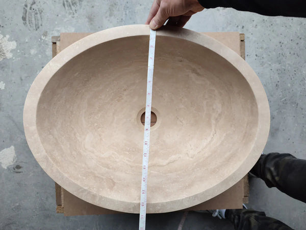 Troia Light Travertine Above Vanity Bathroom Oval Vessel Sink (W)16