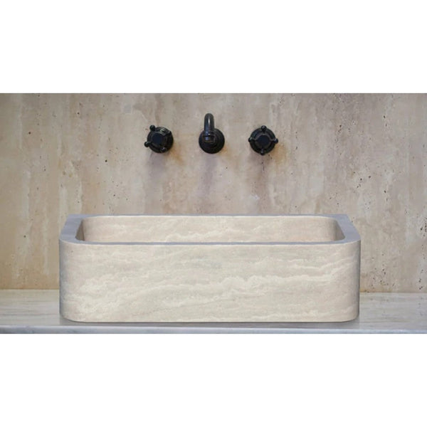 Troia Light Travertine Farmhouse Sink Honed and Filled (W)18