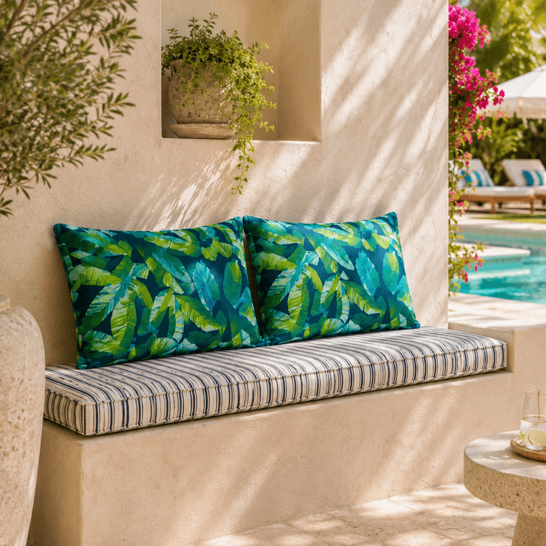 Green Banana Leaf Outdoor Cushion Covers – 2 Pack | Tropical Patio Pillow Covers | Fits IKEA Duvholmen & Kuddarna