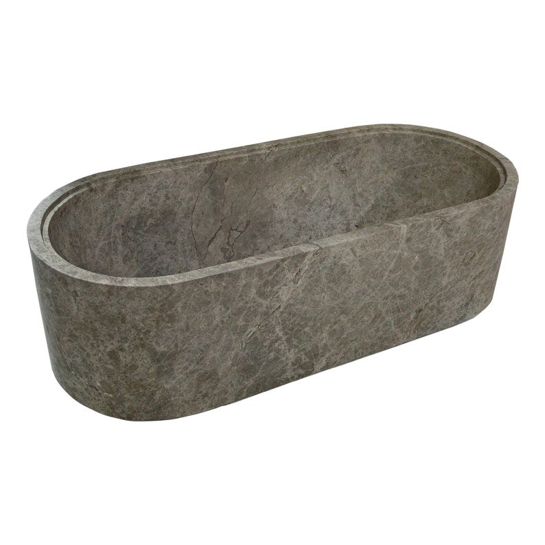 Tundra Gray Marble Bathtub Hand-carved from Solid Marble Block (W)29.5