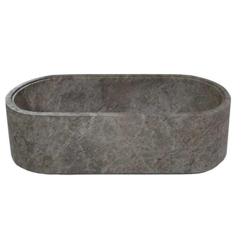 Tundra Gray Marble Bathtub Hand-carved from Solid Marble Block (W)29.5