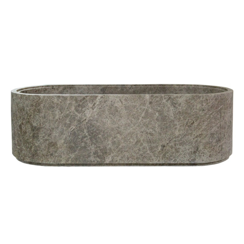 Tundra Gray Marble Bathtub Hand-carved from Solid Marble Block (W)29.5