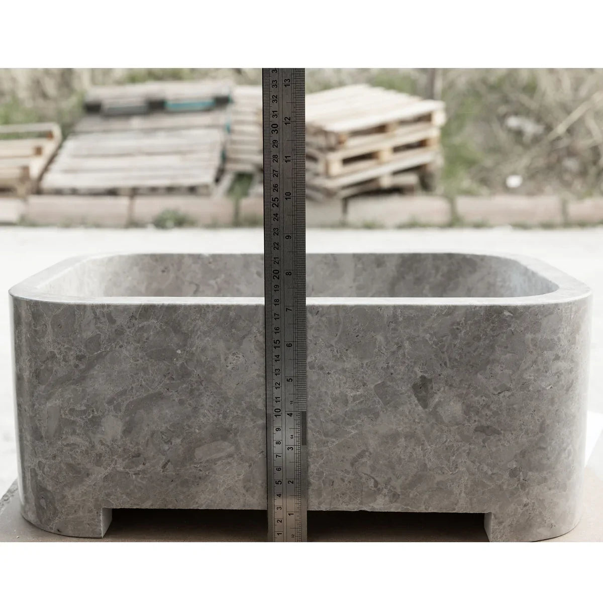 Tundra Gray Marble Rectangular Wall-mount Bathroom Sink (W)12