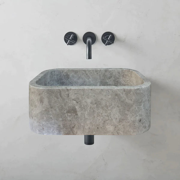 Tundra Gray Marble Rectangular Wall-mount Bathroom Sink (W)12