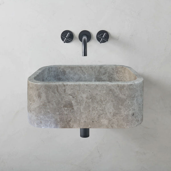 Tundra Gray Marble Rectangular Wall-mount Bathroom Sink (W)12