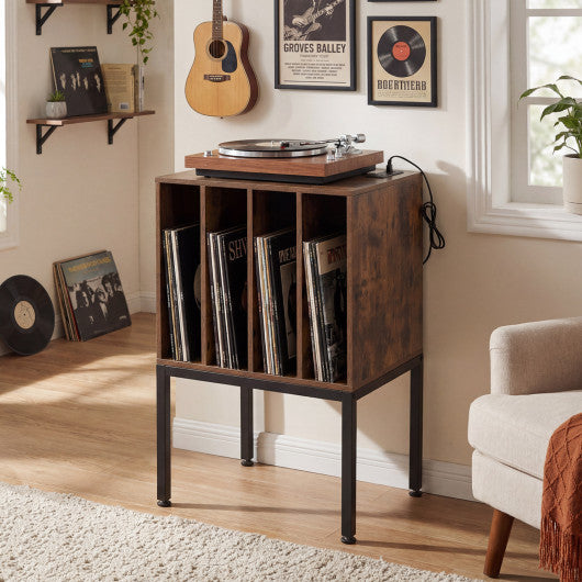 Turntable Record Player Stand with Power Outlets-Rusticbrown