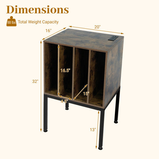 Turntable Record Player Stand with Power Outlets-Rusticbrown