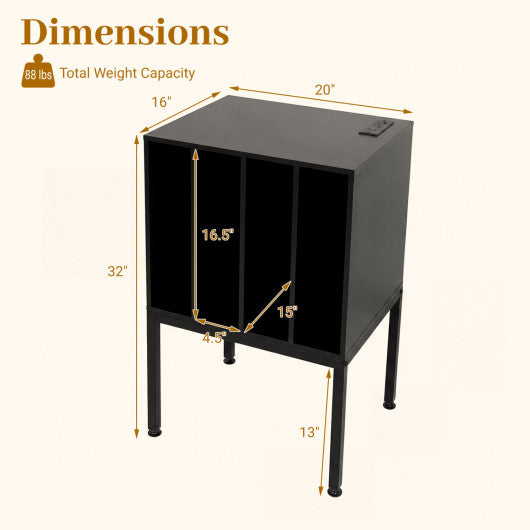 Turntable Record Player Stand with Power Outlets-Black