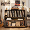 Turntable Stand with Charging Station and Vinyl Storage Shelves-Rustic Brown
