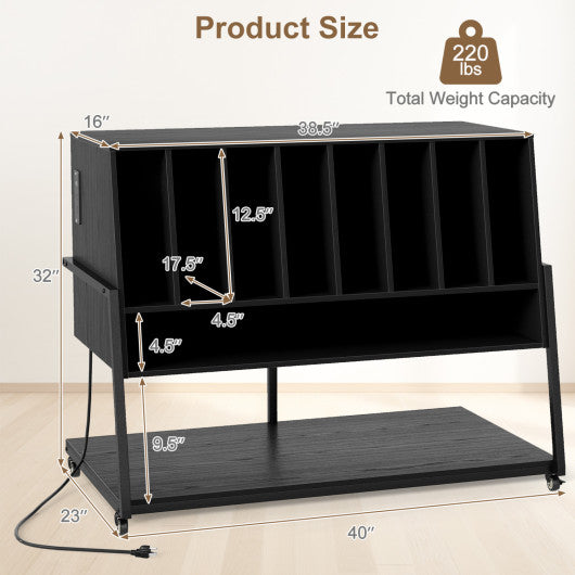 Turntable Stand with Charging Station and Vinyl Storage Shelves-Black