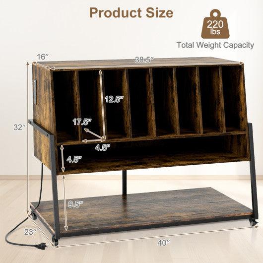 Turntable Stand with Charging Station and Vinyl Storage Shelves-Rustic Brown
