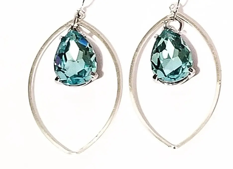 Turquoise Faceted Teardrop Silver Hoop Earrings