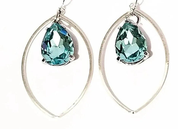 Turquoise Faceted Teardrop Silver Hoop Earrings - Gifts for You 'n Me