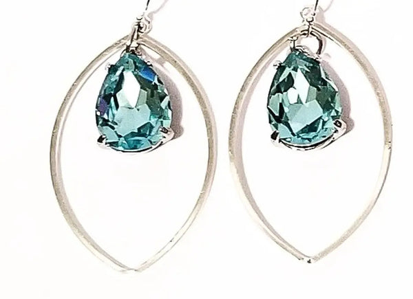 Turquoise Faceted Teardrop Silver Hoop Earrings