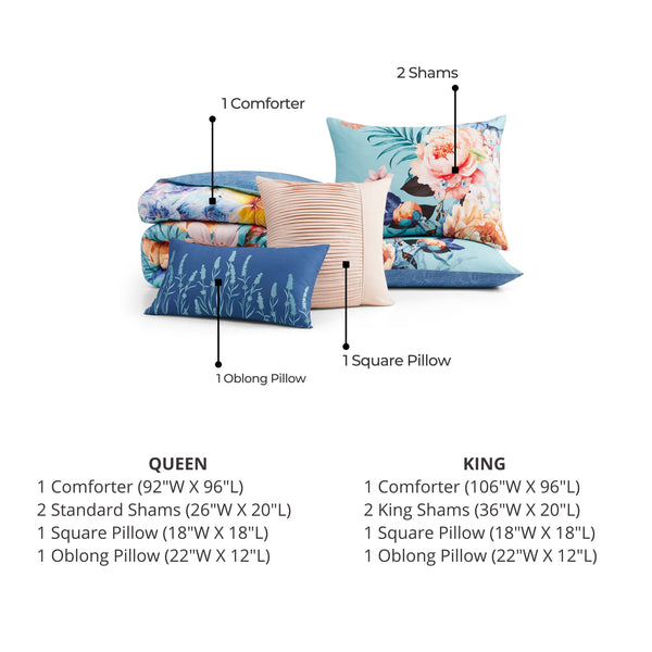 Bebejan Turquoise Reverie 5 Piece Reversible Comforter Set