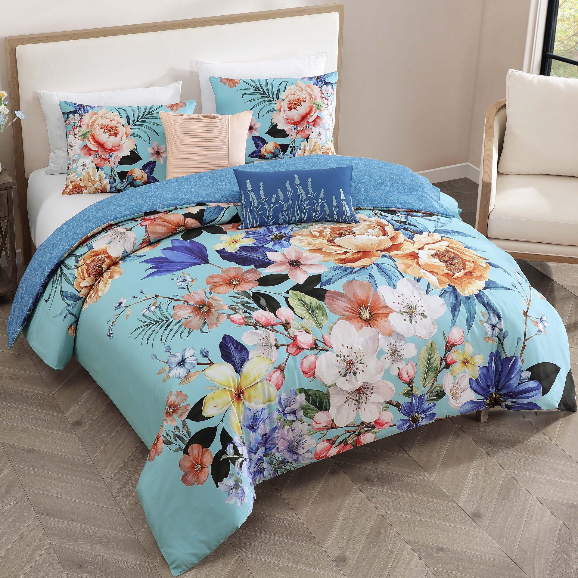 Bebejan Turquoise Reverie 5 Piece Reversible Comforter Set