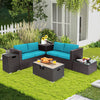 6 Pieces Outdoor Wicker Furniture Set with 32 Inch Propane Fire Pit Table-Turquoise