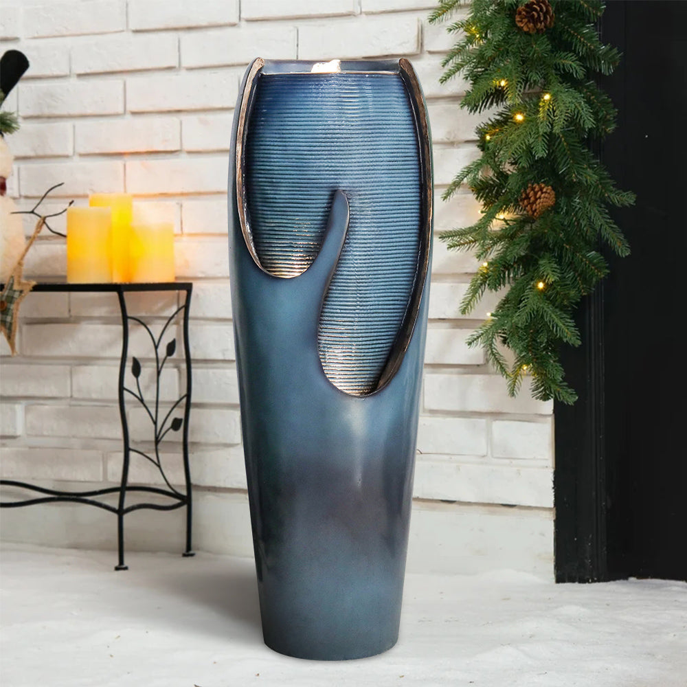 Concrete Turquoise Cracked Jar Outdoor Fountain 38 Inch