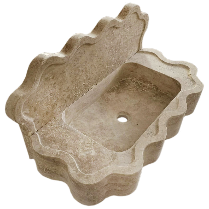 Tuscany Beige Travertine Wall-mount Wavy Edges Bathroom Sink with 5