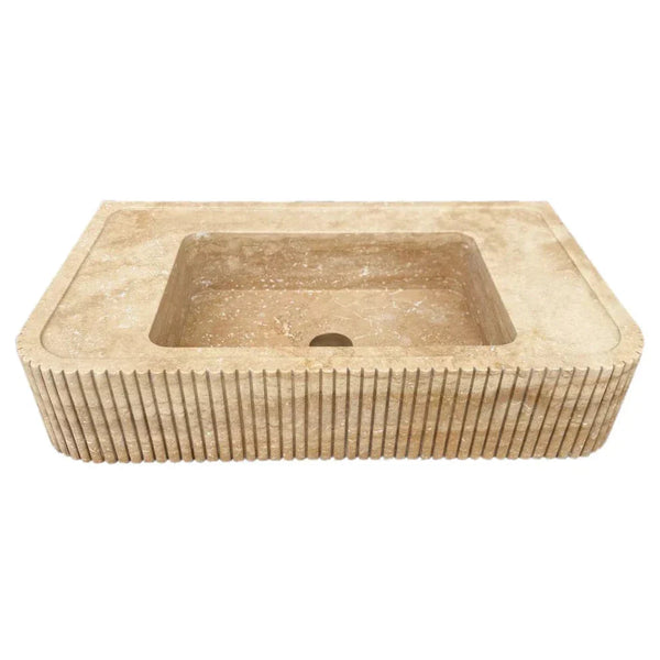 Tuscany Walnut Travertine Wall-mount Bathroom Vanity Sink Ribbed Textured Front luvohome