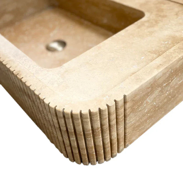 Tuscany Walnut Travertine Wall-mount Bathroom Vanity Sink Ribbed Textured Front luvohome