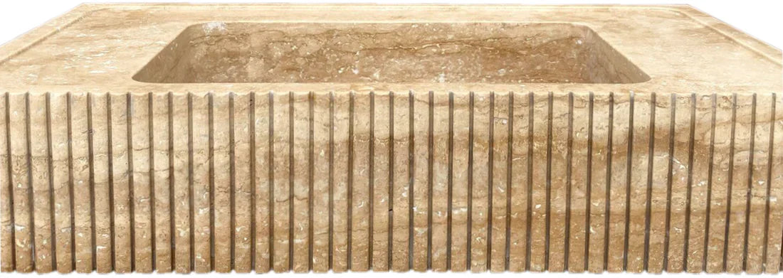 Tuscany Walnut Travertine Wall-mount Bathroom Vanity Sink Ribbed Textured Front luvohome