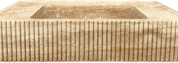 Tuscany Walnut Travertine Wall-mount Bathroom Vanity Sink Ribbed Textured Front luvohome