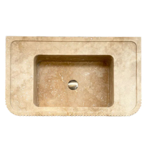 Tuscany Walnut Travertine Wall-mount Bathroom Vanity Sink Ribbed Textured Front luvohome
