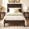 Twin Bed Frame with Headboard with Solid Wood Legs 12 Slats-Rustic Brown-Dark Walnut