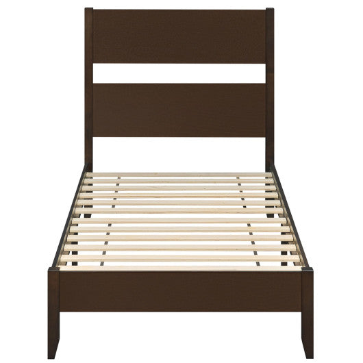 Twin Bed Frame with Headboard with Solid Wood Legs 12 Slats-Warm Brown