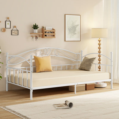 Twin Size Metal Daybed Frame with Headboard for Bedroom-White