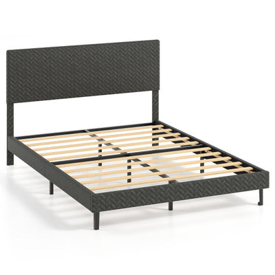 Twin/Full/Queen Size Velvet Bed Frame Upholstered Platform Bed with Chevron Headboard Gray-Queen