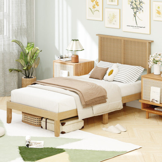 Twin/Full/Queen Size Bed Frame with Rattan Headboard-Twin Size