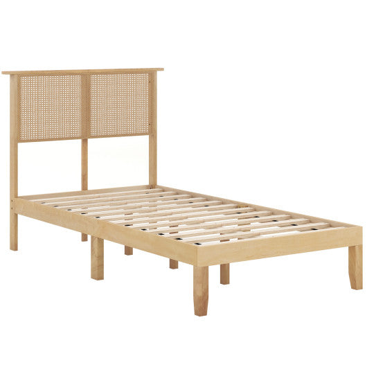 Twin/Full/Queen Size Bed Frame with Rattan Headboard-Twin Size