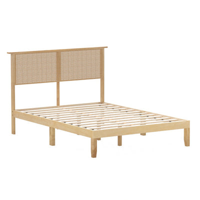 Twin/Full/Queen Size Bed Frame with Rattan Headboard-Full Size