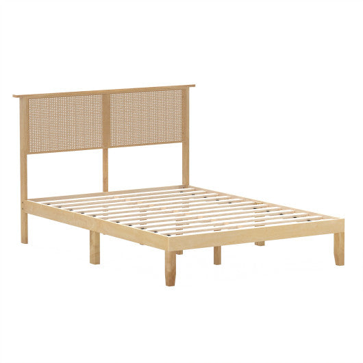 Twin/Full/Queen Size Bed Frame with Rattan Headboard-Full Size