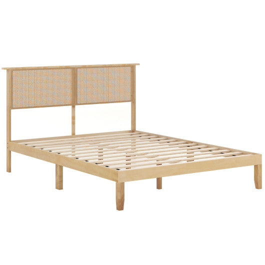 Twin/Full/Queen Size Bed Frame with Rattan Headboard-Queen Size