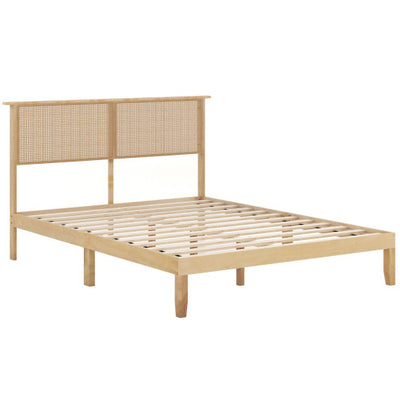 Twin/Full/Queen Size Bed Frame with Rattan Headboard-Queen Size