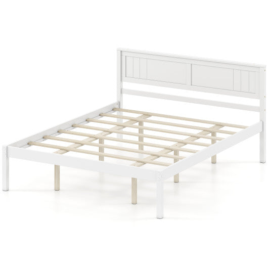 Twin/Full/Queen Size Sturdy Wooden Bed Frame with Headboard and Slat Support-Queen Size