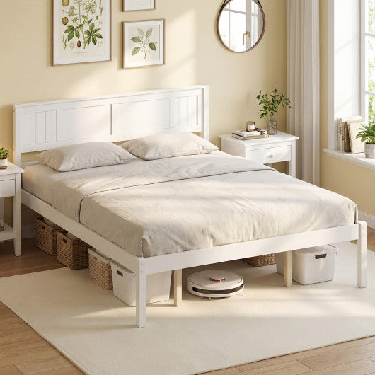 Twin/Full/Queen Size Sturdy Wooden Bed Frame with Headboard and Slat Support-Queen Size