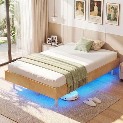 Twin/Full/Queen Size Floating Bed Frame with LED Lights for Bedroom-Twin