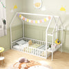 Twin House Floor Bed Montessori Bed Frame with Storage Shelf-White