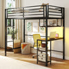 Twin Loft Bed with Desk LED Lights Charging Station Heavy-duty Metal Bed Frame with Guardrail-Black