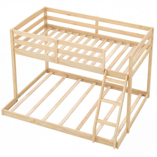 Twin Over Full Bunk Bed Low Floor Bunk Bed Frame-Natural