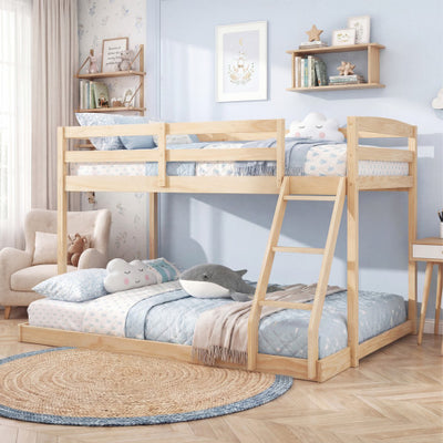 Twin Over Full Bunk Bed Low Floor Bunk Bed Frame-Natural